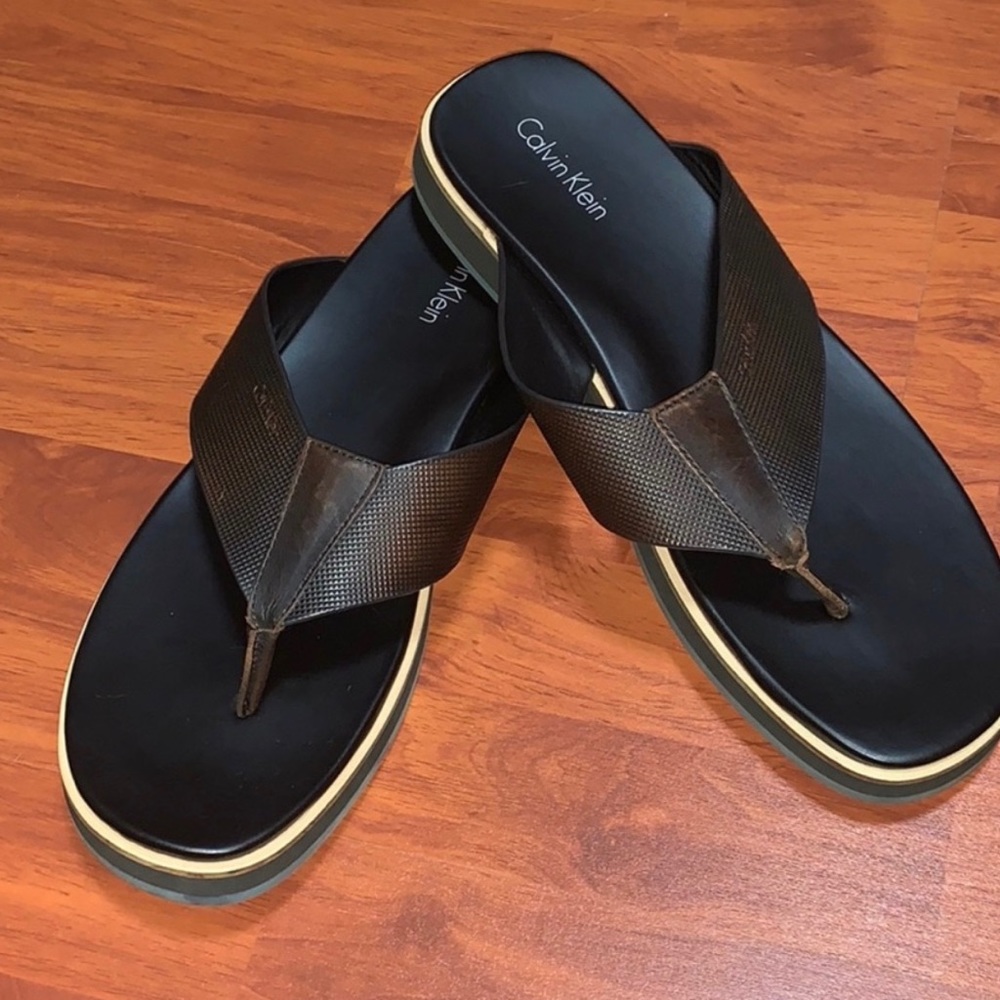 Brown Calvin klein men leather sandals. Size 13